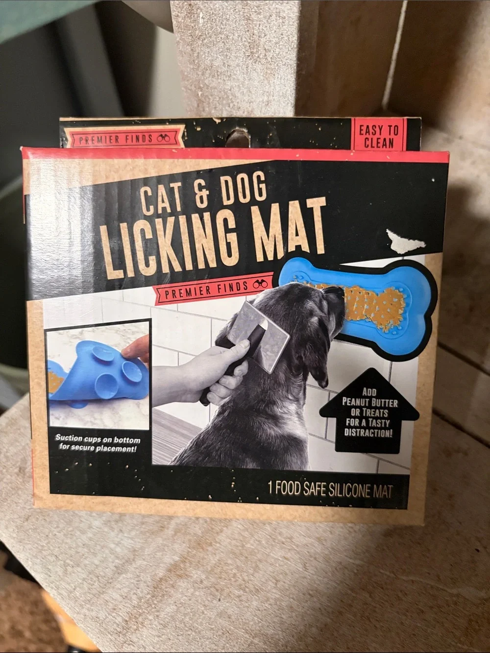 Brown Leather Dog Collar and leash and a licking mat for cat or dog